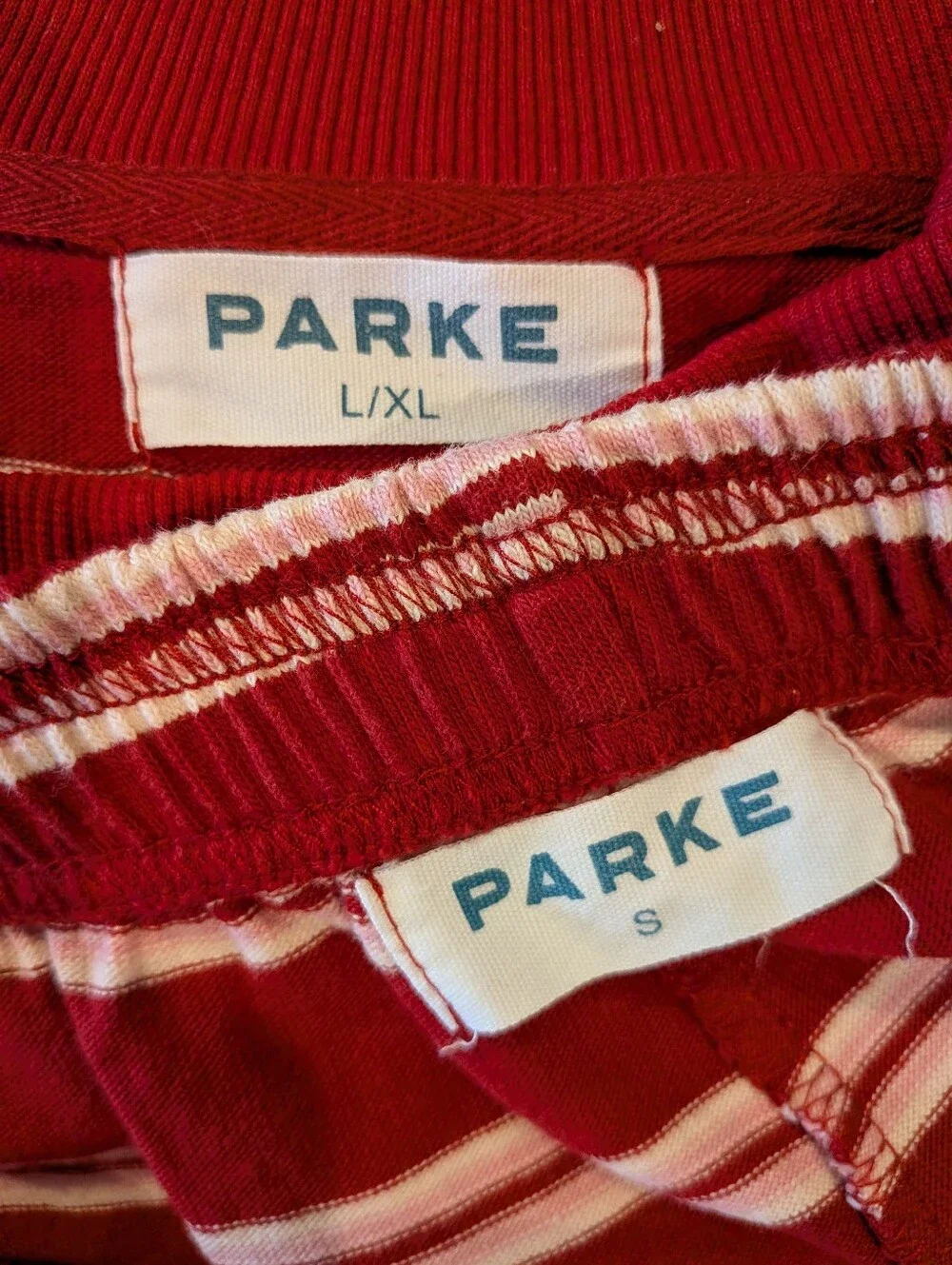 Parke Set Mockneck Sweatshirt & Pants Valentine’s Day Amour Stripes Sz L/XL & S